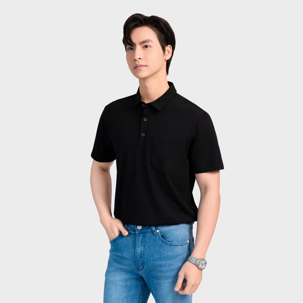 Áo Polo Nam tay ngắn Insidemen Regular cổ dệt cùng màu đen IPS124AS2