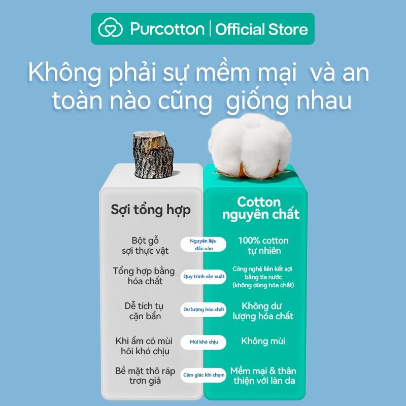 Purcotton Khăn lau mặt 100% từ cotton tự nhiên làm sáng da nhạy cảm 60 tờ x 3 gói | BigBuy360 - bigbuy360.vn