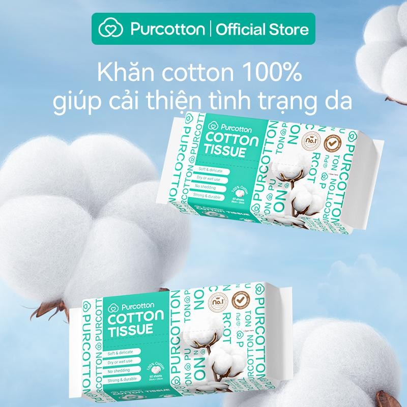 Purcotton Khăn lau mặt 100% từ cotton tự nhiên làm sáng da nhạy cảm 60 tờ x 3 gói | BigBuy360 - bigbuy360.vn