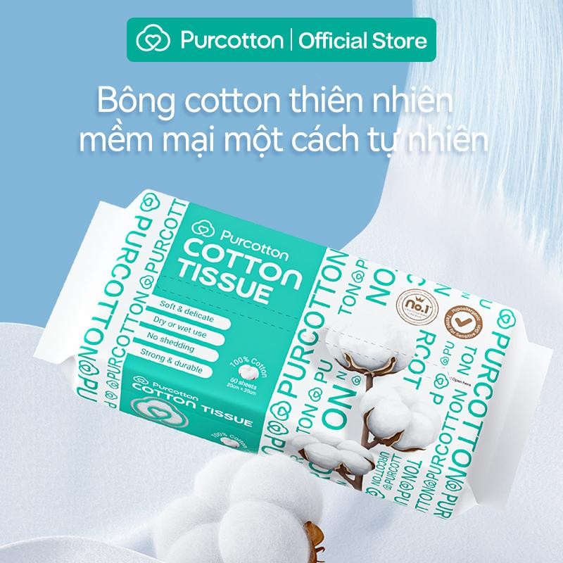 Purcotton Khăn lau mặt 100% từ cotton tự nhiên làm sáng da nhạy cảm 60 tờ x 3 gói | BigBuy360 - bigbuy360.vn