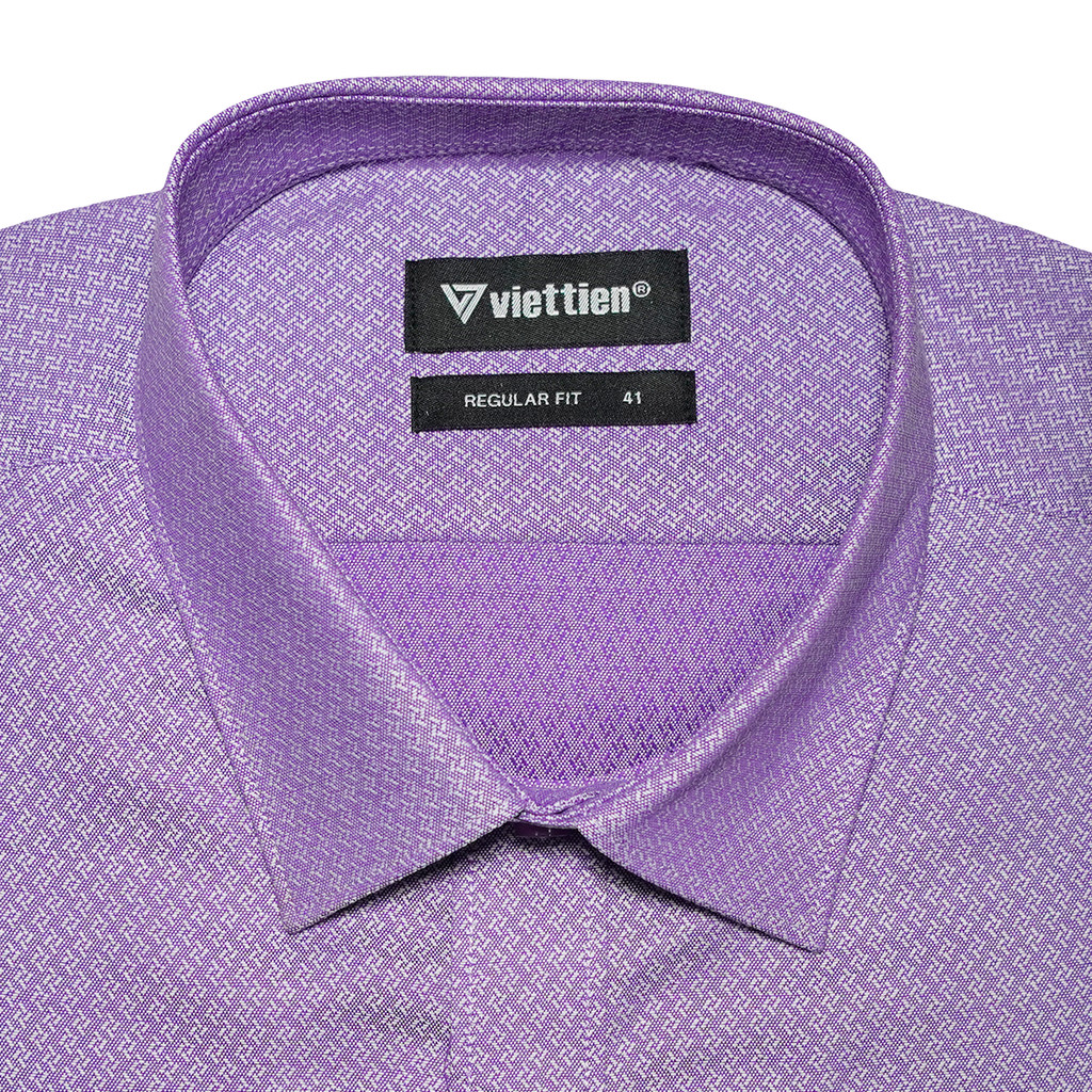 VIETTIEN SALE - Áo Sơ Mi Việt Tiến Dài Tay, Violet, Họa Tiết Hoa Văn, Form Regular Fit Lai Bầu