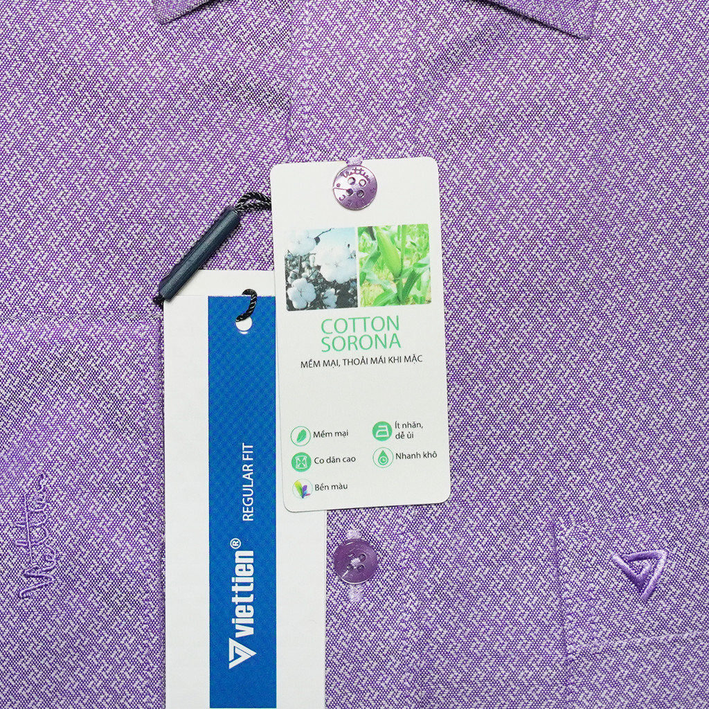 VIETTIEN SALE - Áo Sơ Mi Việt Tiến Dài Tay, Violet, Họa Tiết Hoa Văn, Form Regular Fit Lai Bầu