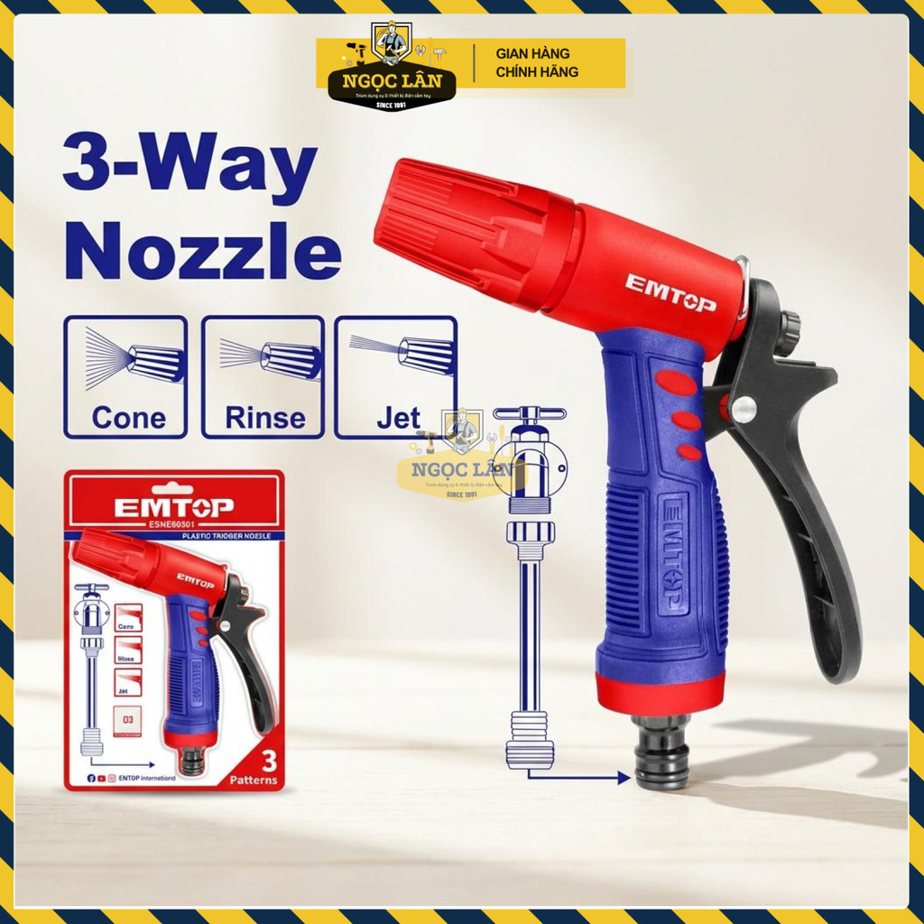 Vòi Phun Kích Hoạt Nhựa 3 Chiều Emtop Tay Cầm TPR