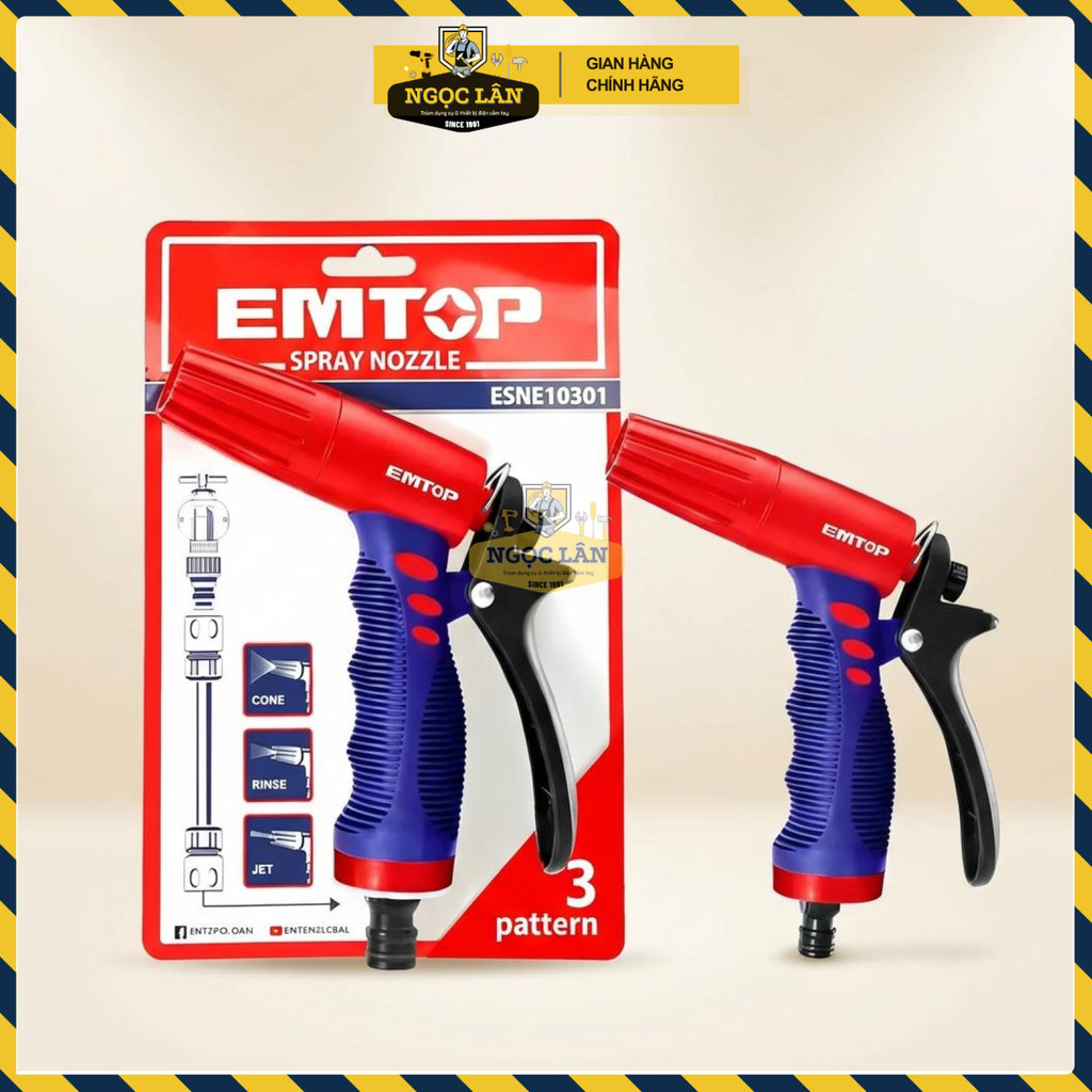 Vòi Phun Kích Hoạt Nhựa 3 Chiều Emtop Tay Cầm TPR