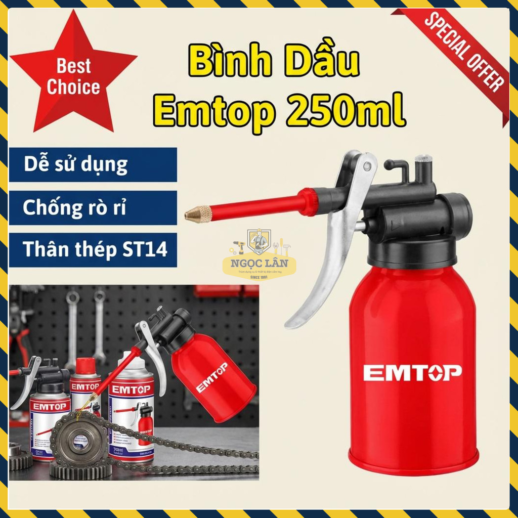 Bình Tra Dầu Emtop 250ml Thân Thép, Chống Rò Rỉ
