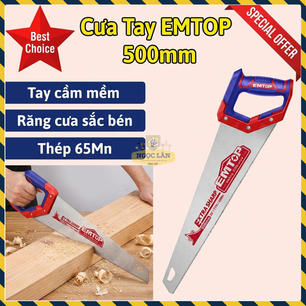 Cưa Tay Gỗ EMTOP 500mm Răng Sắc Bén, Tay Cầm Mềm