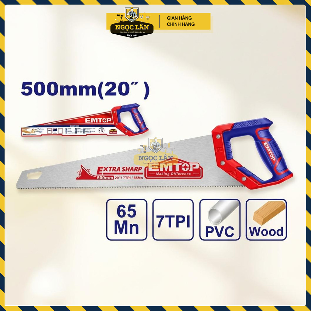 Cưa Tay Gỗ EMTOP 500mm Răng Sắc Bén, Tay Cầm Mềm