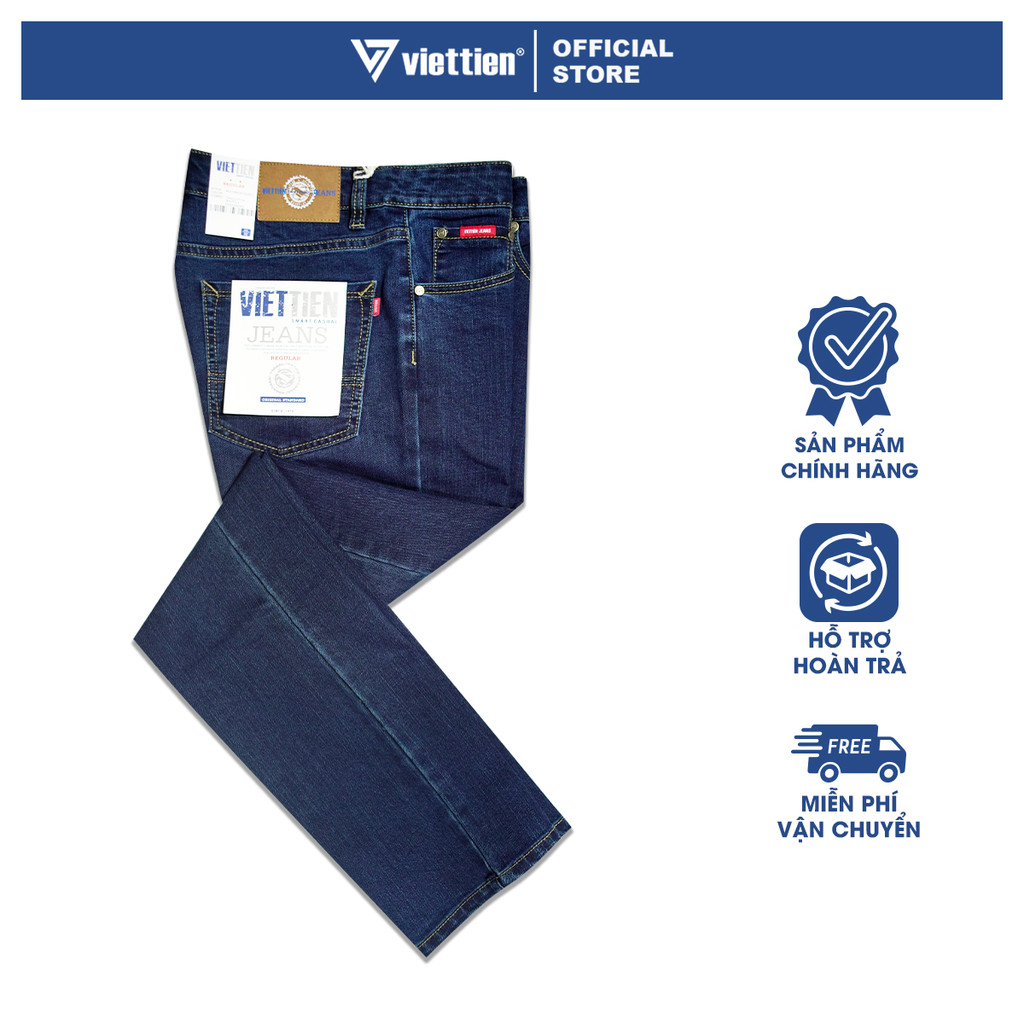 VIETTIEN SALE - Quần Jean Việt Tiến, Màu Xanh Đậm, Họa Tiết Trơn, Form Regular Chất liệu Cao cấp