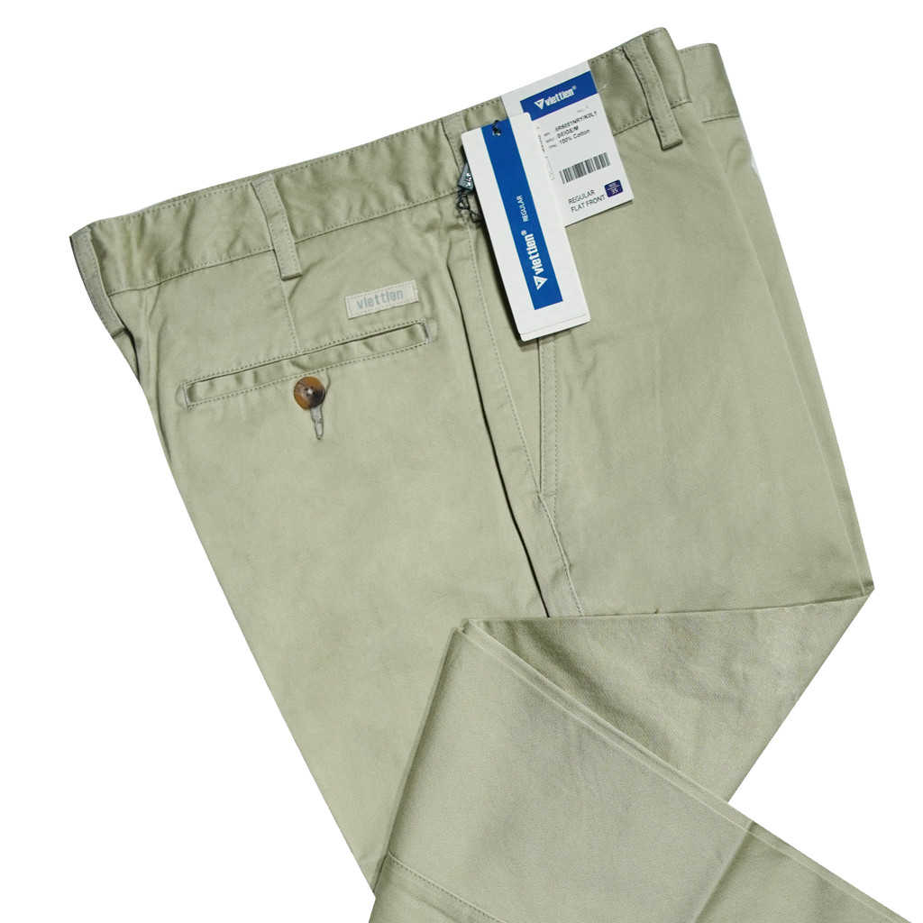 VIETTIEN SALE - Quần Khaki Việt Tiến, Màu Beige, Họa Tiết Trơn, Form Regular Chất liệu Cao cấp