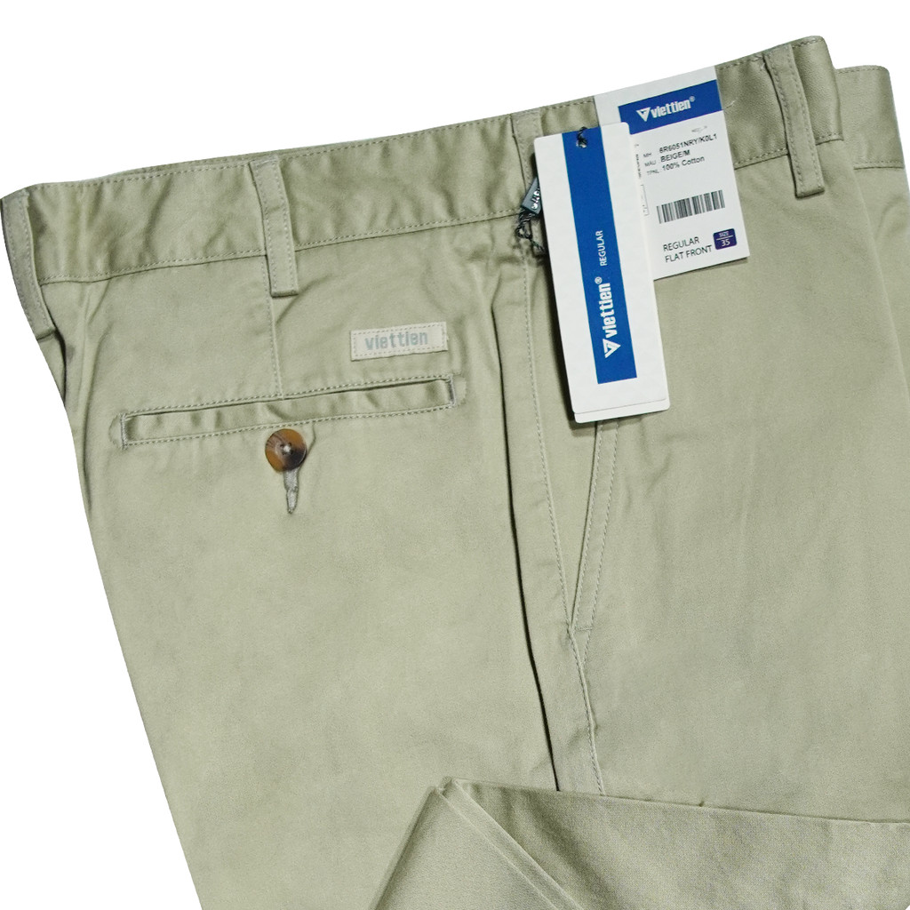 VIETTIEN SALE - Quần Khaki Việt Tiến, Màu Beige, Họa Tiết Trơn, Form Regular Chất liệu Cao cấp