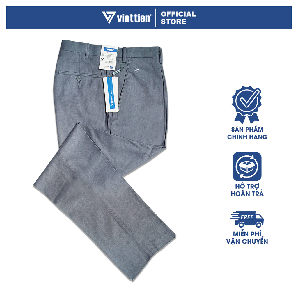 VIETTIEN SALE - Quần Tây Việt Tiến, Màu Xám, Họa Tiết Trơn, Form Regular Chất liệu Cao cấp