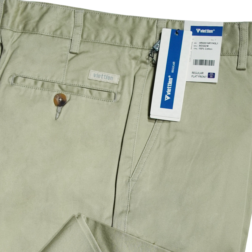 VIETTIEN SALE - Quần Khaki Việt Tiến, Màu Beige, Họa Tiết Trơn, Form Regular Chất liệu Cao cấp