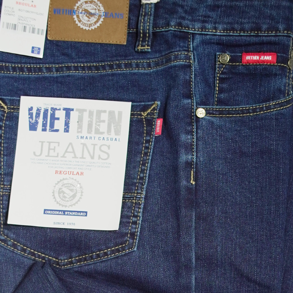 VIETTIEN SALE - Quần Jean Việt Tiến, Màu Xanh Đậm, Họa Tiết Trơn, Form Regular Chất liệu Cao cấp
