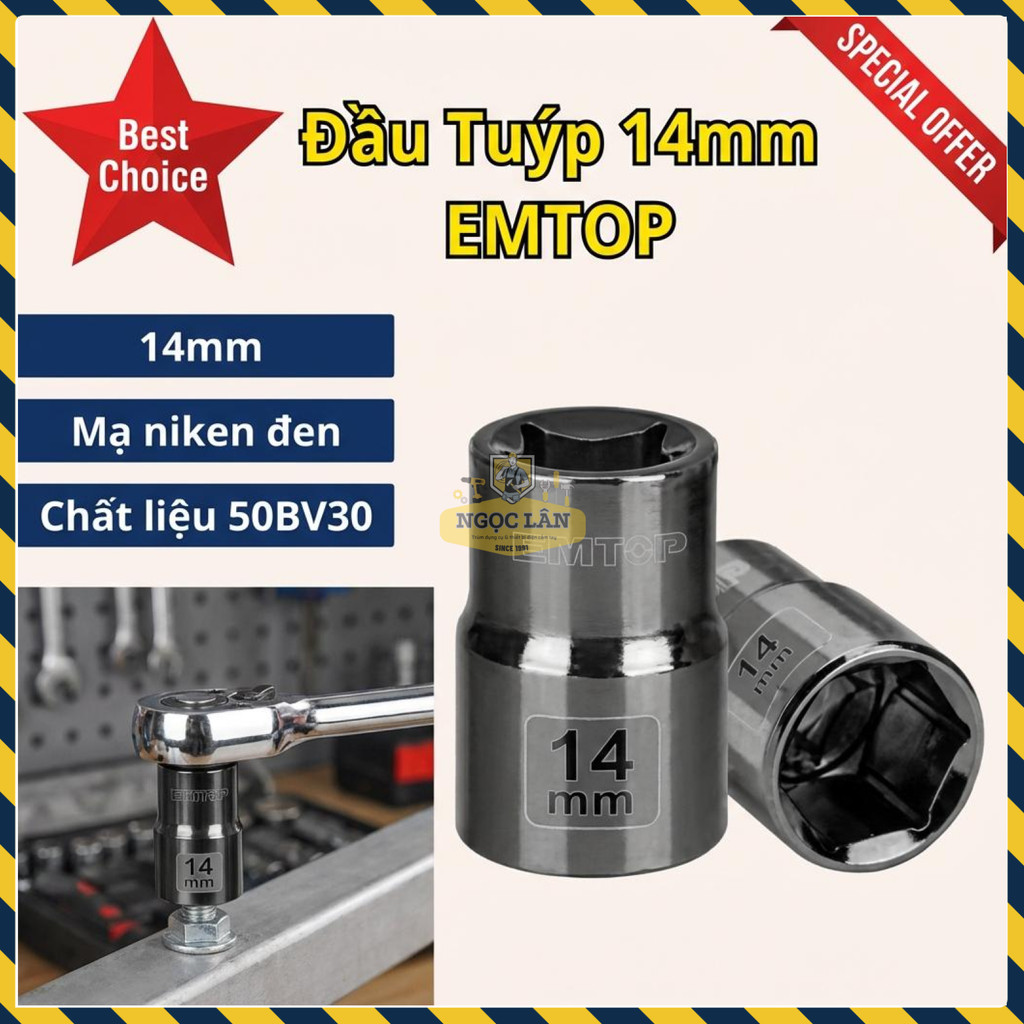 Đầu Tuýp 14mm 1/2" EMTOP Chất Liệu 50BV30