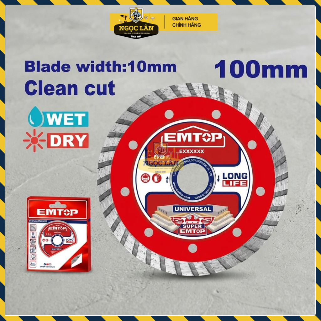 Đĩa Kim Cương Đa Năng EMTOP Cắt Gạch Đá Bê Tông 100mm (phần me 10mm)