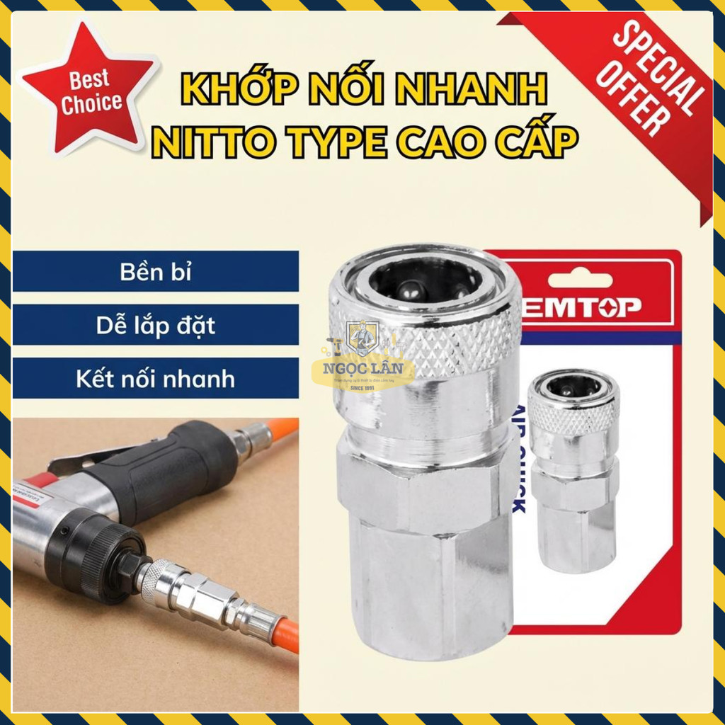 Khớp Nối Nhanh Nén Khí Nitto EMTOP 1/4 Inch (Ren trong - Cái)