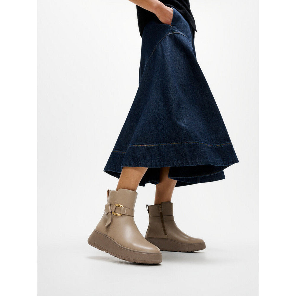 Giày Boots Nữ F-Mode Square-Ring Leather Flatform