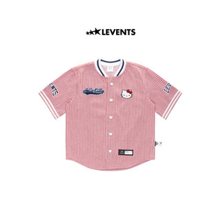 Levents® x Hello Kitty | Áo Striped Baseball Jersey/ Red Poly Pha Cotton Cứng Cáp