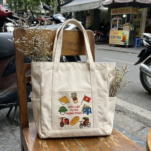 Túi Tote Vải Canvas Nữ In Hình Văn Hóa Việt Nam ĐỘC LẬP TỰ DO HẠNH PHÚC Thời Trang a-tuima0020a