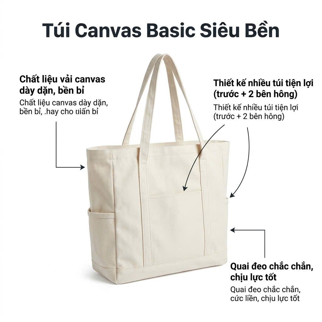 Túi Tote Vải Canvas Nữ In Hình Văn Hóa Việt Nam ĐỘC LẬP TỰ DO HẠNH PHÚC Thời Trang a-tuima0020a