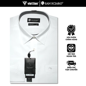 SAN SCIARO SALE - Áo Sơ Mi SANSCIARO Dài Tay, Màu Trắng, Họa Tiết Caro Chìm, Form Regular Lai Bầu