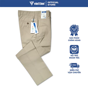 VIETTIEN SALE - QUẦN KAKI VIETTIEN, Màu Be, Họa Tiết Trơn, Form Regular, Không Ly Chất liệu cao cấp