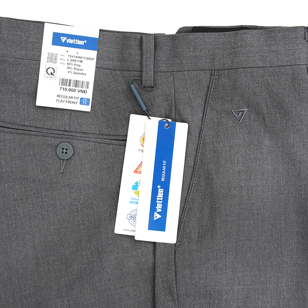 VIETTIEN SALE - QUẦN TÂY VIETTIEN, Màu Xám, Họa Tiết Trơn, Form Regular Fit, Không Ly Chất liệu cao cấp