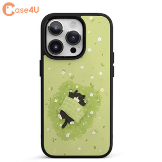 Ốp Lưng Cho iPhone Samsung, Ốp Cứng Viền Dẻo Hình Mèo Đen Ngủ Trên Đồng Cỏ Hoa, Cat Nap
