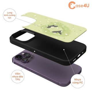 Ốp Lưng Cho iPhone Samsung, Ốp Cứng Viền Dẻo Hình Mèo Đen Ngủ Trên Đồng Cỏ Hoa, Cat Nap