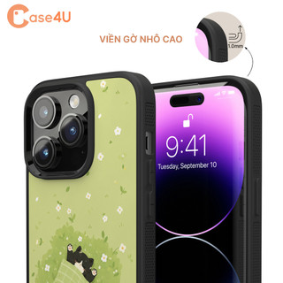 Ốp Lưng Cho iPhone Samsung, Ốp Cứng Viền Dẻo Hình Mèo Đen Ngủ Trên Đồng Cỏ Hoa, Cat Nap