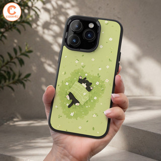 Ốp Lưng Cho iPhone Samsung, Ốp Cứng Viền Dẻo Hình Mèo Đen Ngủ Trên Đồng Cỏ Hoa, Cat Nap