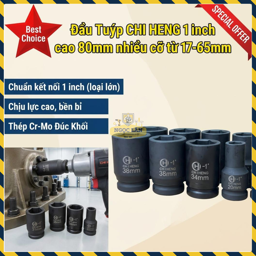 [Nội địa Trung] Đầu Tuýp 1 Inch Vặn Ốc CHI HENG cao 80mm Chuyên Dụng Thép Cr-Mo Chịu Lực Cao