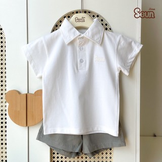 | SEUNKIDS | Áo thun polo bé trai bé gái cotton 4 chiều áo phông áo thun áo có tay
