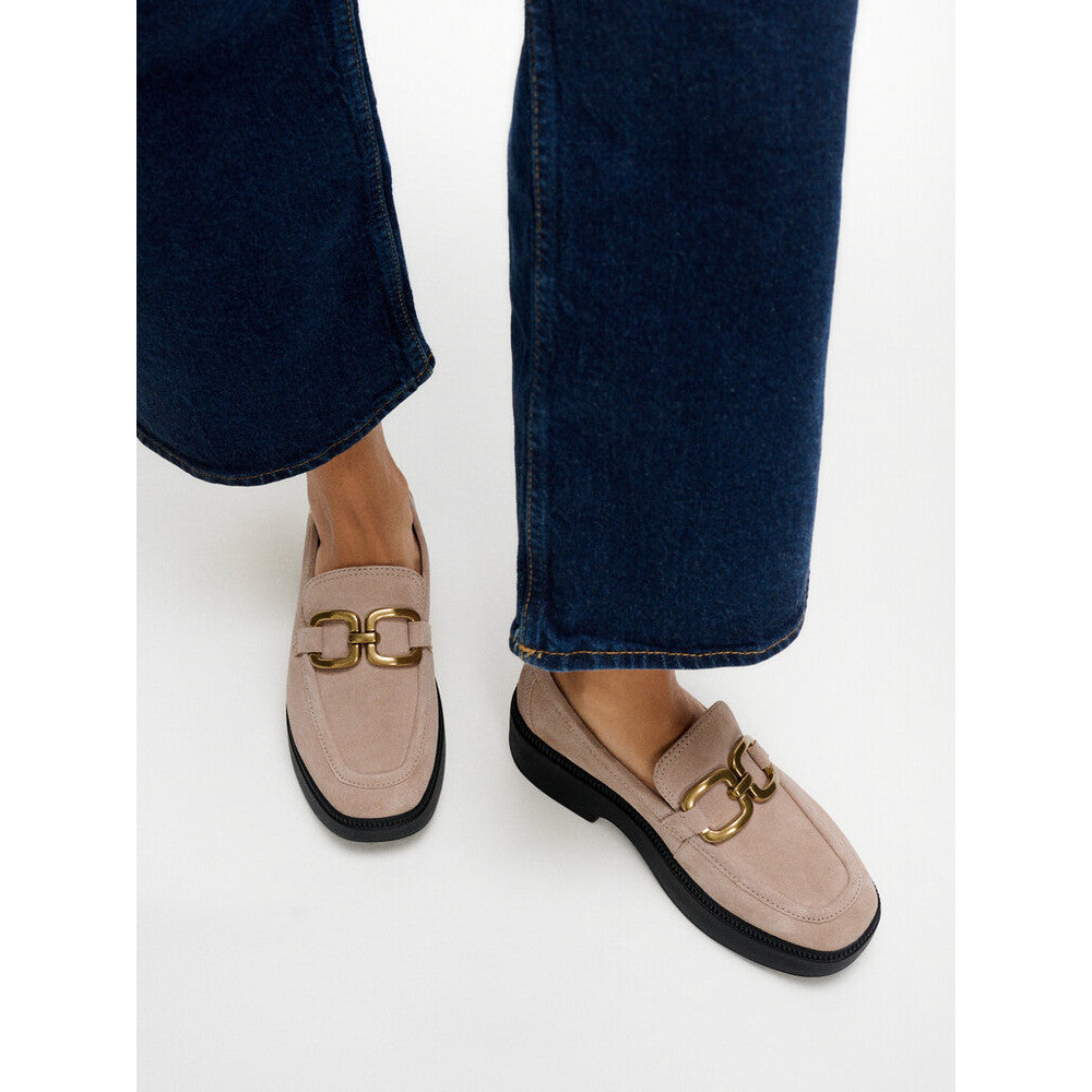 Giày Loafer Nữ F-LUMA SQUARE-CHAIN SUEDE DEMI-WEDGE E3U-B41
