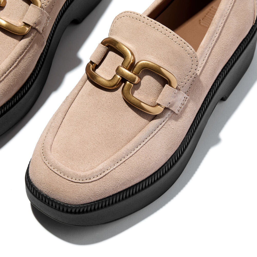 Giày Loafer Nữ F-LUMA SQUARE-CHAIN SUEDE DEMI-WEDGE E3U-B41