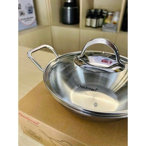 Nồi Hải Sản Chockmen Inox Liền Khối Size 20/24/26cm có nắp kính CKM91, Nồi Rang Thịt, Rim Tôm...