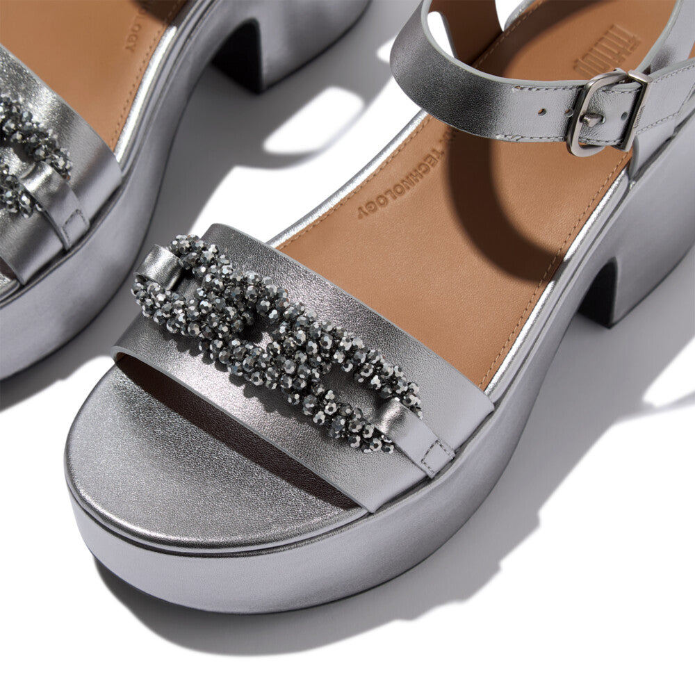 Giày Sandals Cao Gót Nữ PLATFFORMS BEADED-CHAIN HEELED ANKLE-STRAP E6C-C91