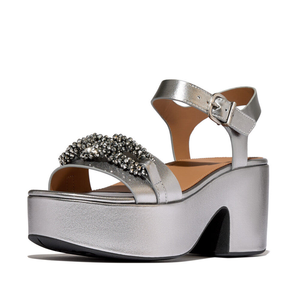 Giày Sandals Cao Gót Nữ PLATFFORMS BEADED-CHAIN HEELED ANKLE-STRAP E6C-C91