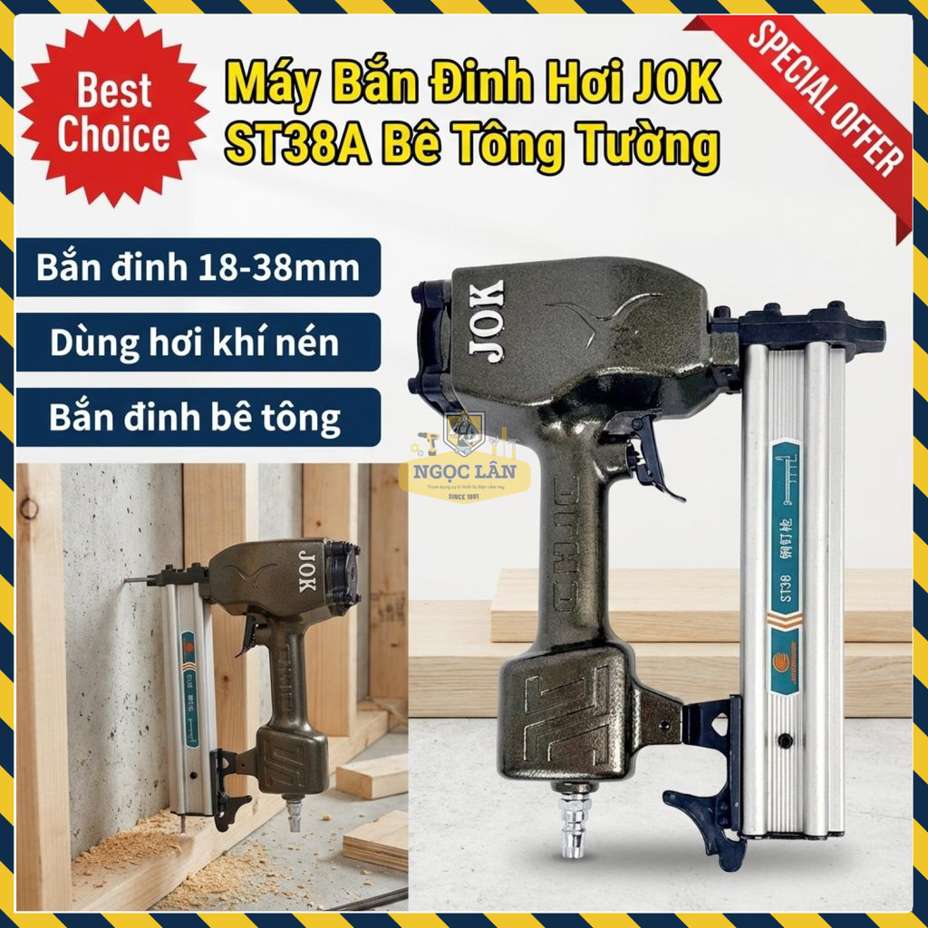 Máy Bắn Đinh Hơi JOK Chuyên Dụng Bê Tông, Tường, Gỗ Dùng Đinh ST/AT Từ 18-38mm, Model ST38A