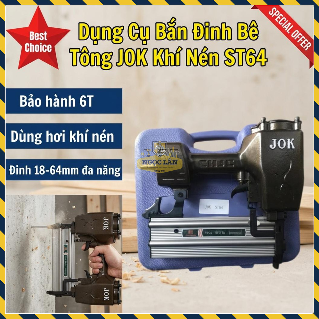 Dụng Cụ Bắn Đinh Bê Tông JOK Khí Nén ST64, Chuyên Dùng Đinh 18-64mm