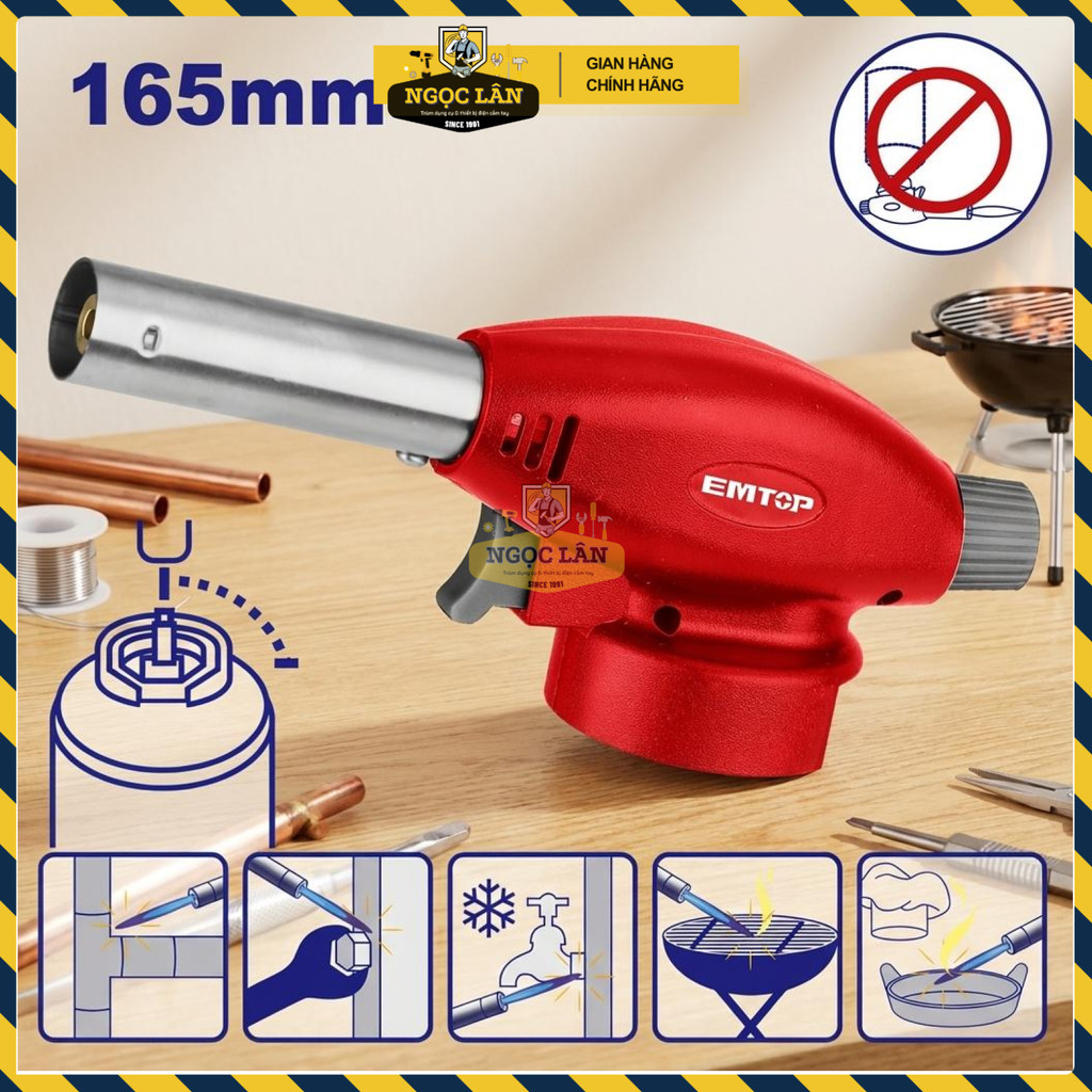 Khò Gas Cầm Tay EMTOP EMFG1602 Đánh Lửa Tự Động, Điều Chỉnh Nhiệt Độ 1300°C, Đa Năng