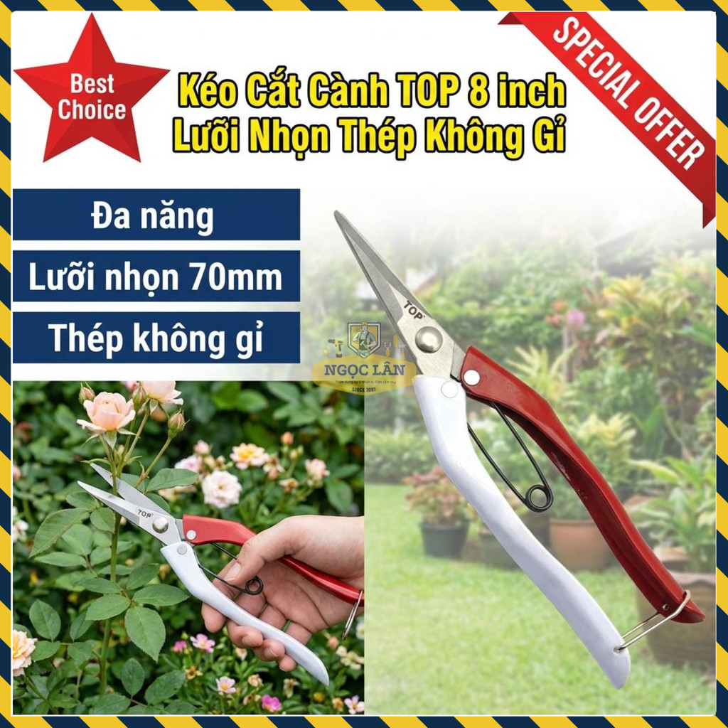 [Chính hãng] Kéo Cắt Tỉa Cành Cây Hái Quả TOP Lưỡi Nhọn 8 Inch (200mm) Thép Không Gỉ Đa Năng