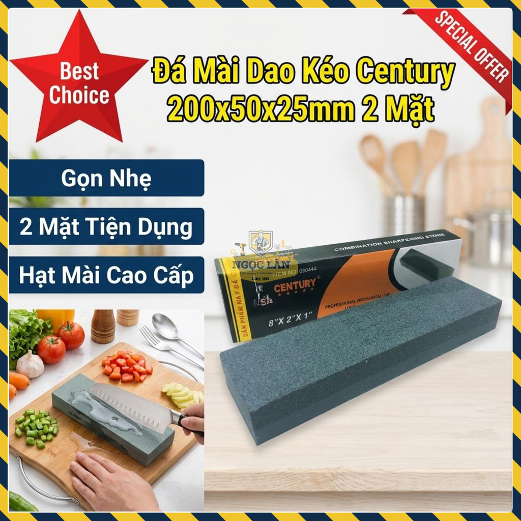Đá Mài Dao Kéo 2 Mặt Century Cao Cấp - Kích Thước 200x50x25mm Chuyên Dụng Cho Nhà Bếp