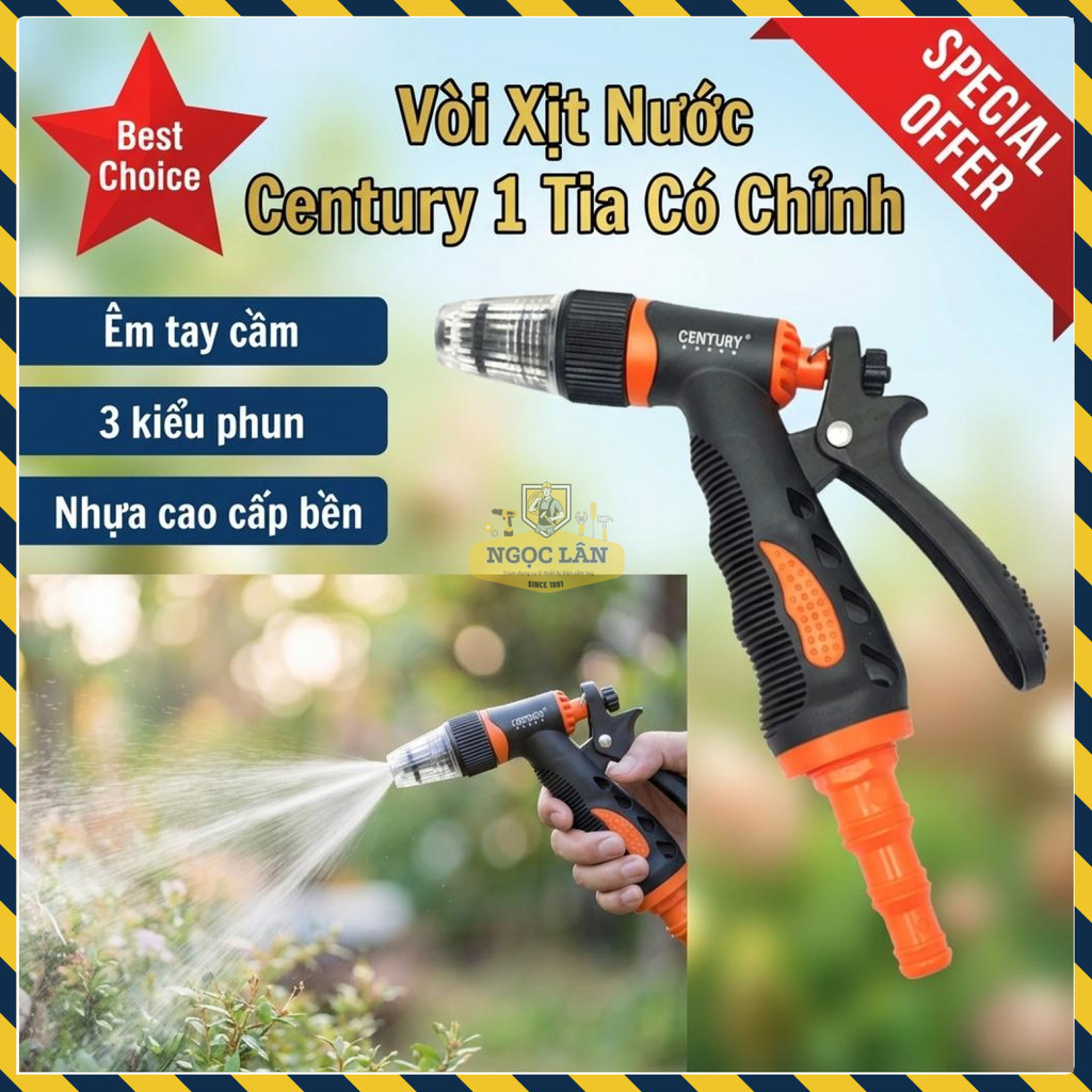 Vòi Xịt Nước Rửa Xe Và Tưới Cây Century 1 Tia Có Chỉnh Đa Năng Tiết Kiệm Nước
