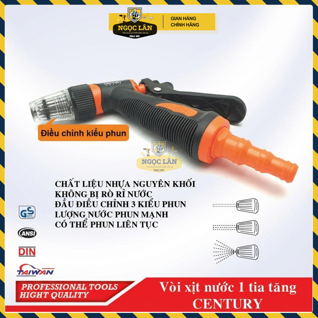 Vòi Xịt Nước Rửa Xe Và Tưới Cây Century 1 Tia Có Chỉnh Đa Năng Tiết Kiệm Nước