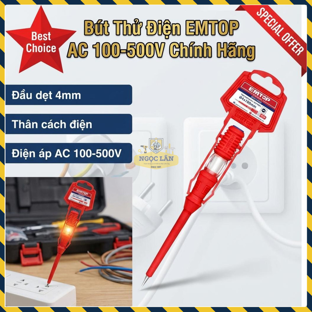 Bút Thử Điện EMTOP Cao Cấp Kiểm Tra Điện Áp AC 100-500V, An Toàn Và Chính Xác