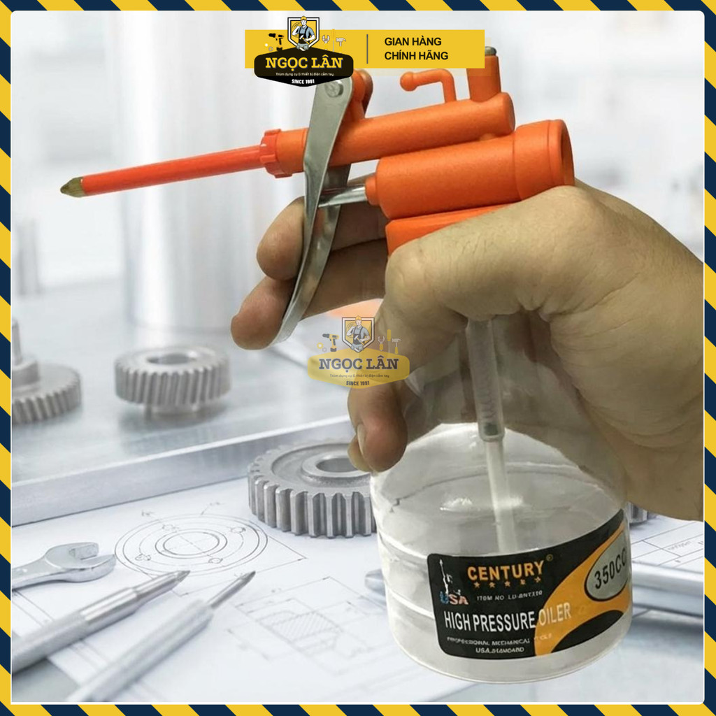 Bình Bơm Nhớt Century 350CC, Vỏ Nhựa Trong Suốt Bền Bỉ, Phù Hợp Bảo Trì Máy Móc Gia Đình