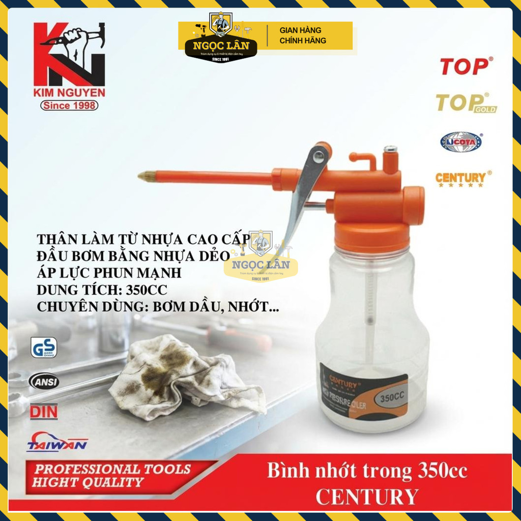 Bình Bơm Nhớt Century 350CC, Vỏ Nhựa Trong Suốt Bền Bỉ, Phù Hợp Bảo Trì Máy Móc Gia Đình