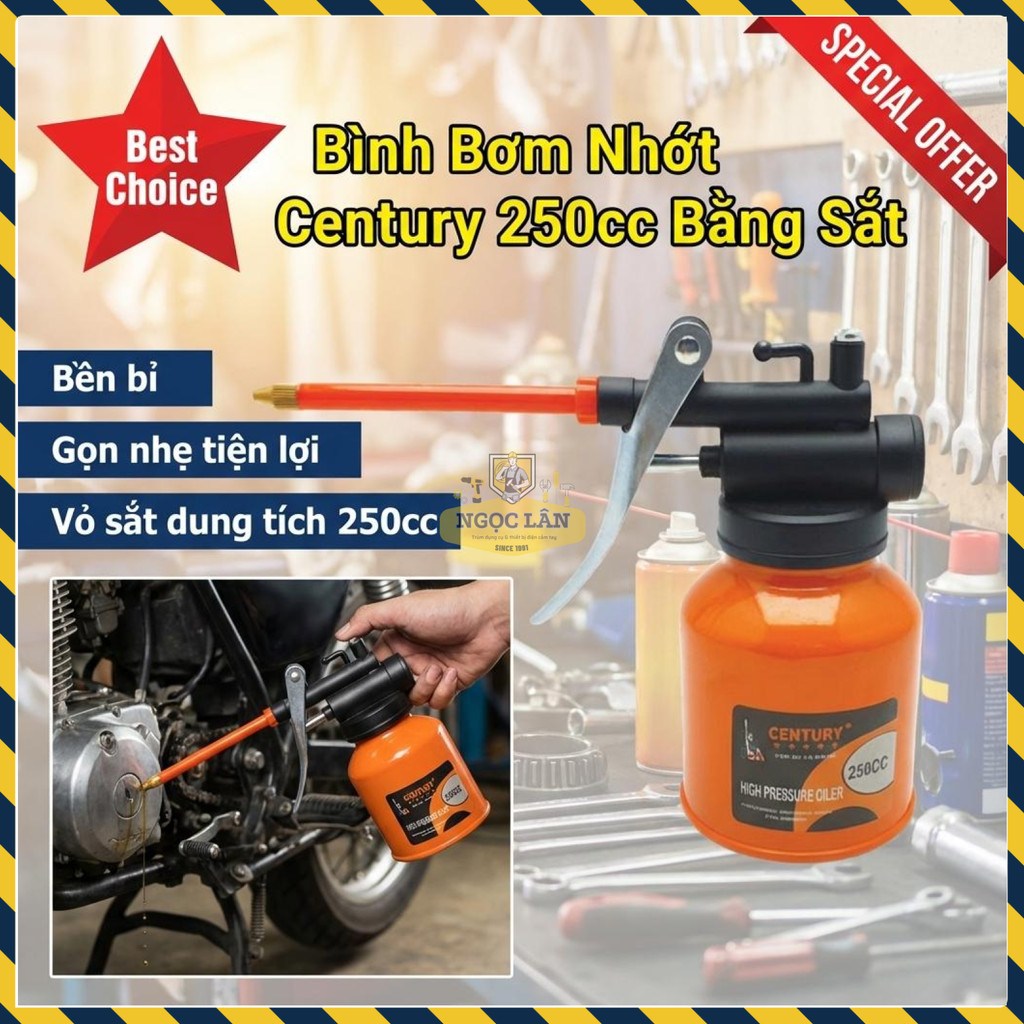 Bình Bơm Nhớt Century Bằng Sắt 250cc Phun Mạnh Cho Bảo Trì Máy Móc Gia Đình