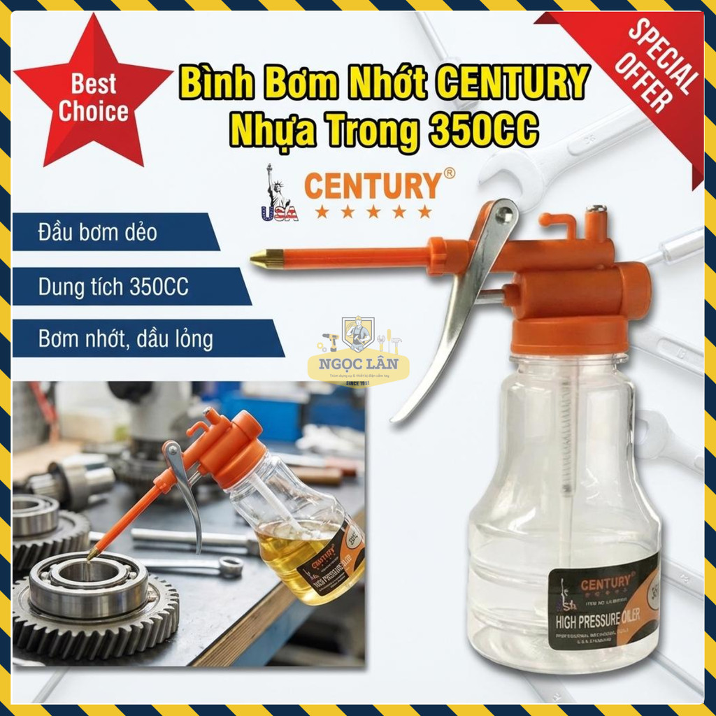 Bình Bơm Nhớt Century 350CC, Vỏ Nhựa Trong Suốt Bền Bỉ, Phù Hợp Bảo Trì Máy Móc Gia Đình